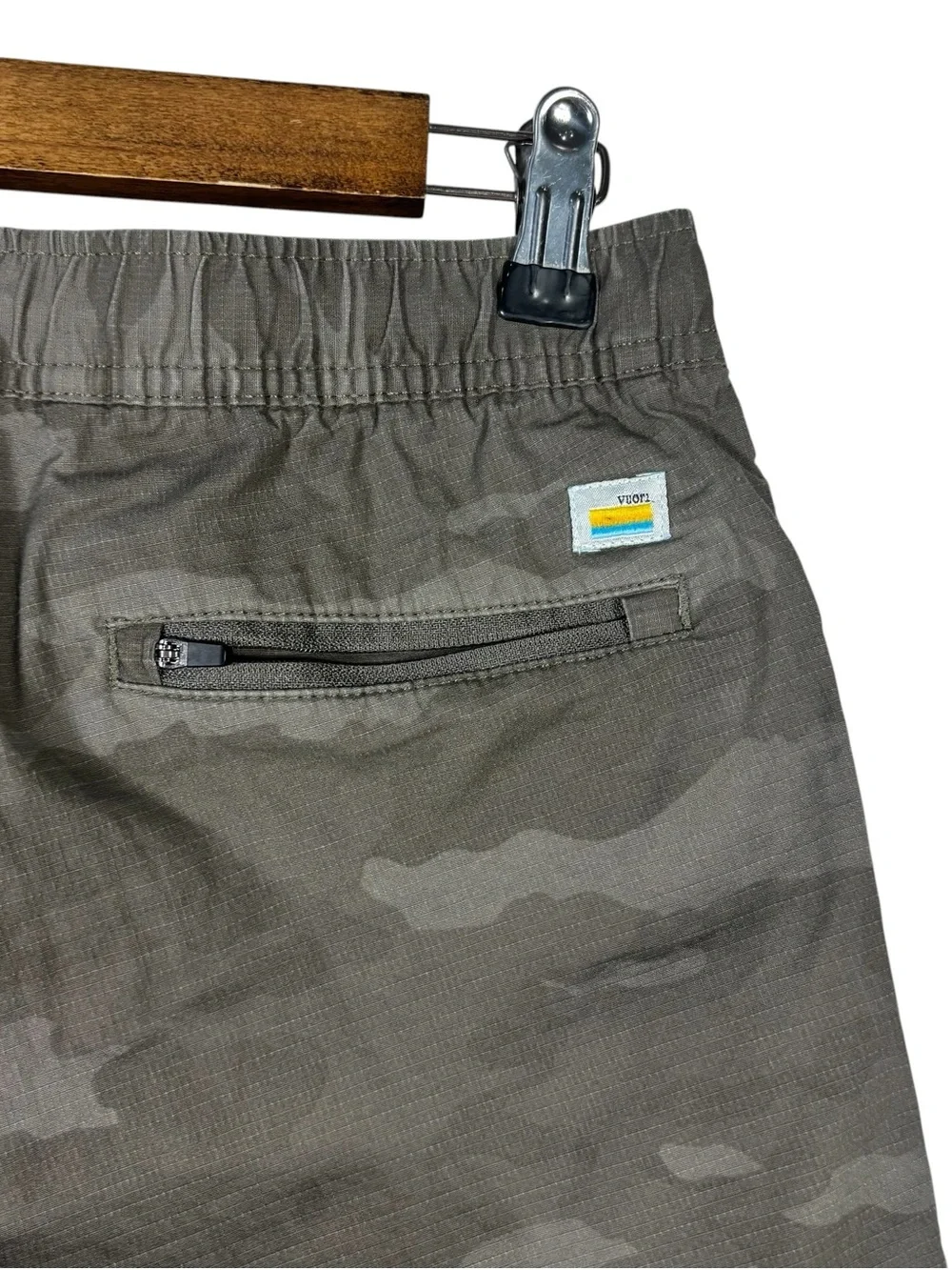 Vuori Men's S Ripstop Climber Short Gray Camo Hiking Outdoor Shorts Drawstring